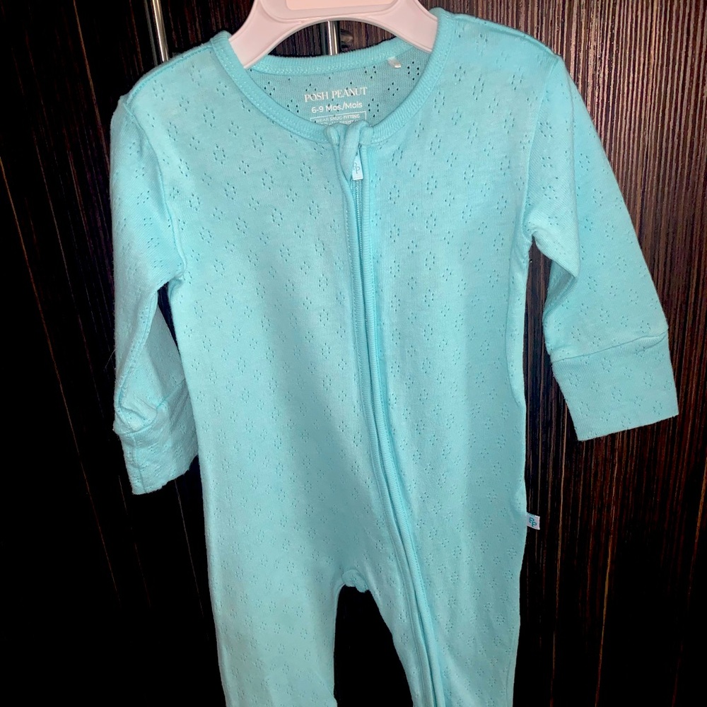 Posh Peanut Robins Egg Pointelle Footless Zippered One Piece